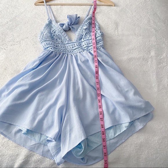 NWT Fashion Nova Light Blue Crocheted Chest Romper - Picture 6 of 12
